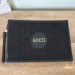 Gucci Black Pouch / Wristlet with Gold Logo